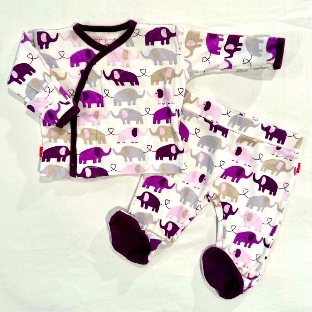 Magnificent Baby Footed Set NB Newborn Kimono Pants Elephants Magnetic Closure